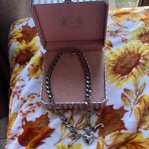 Juicy Couture Silver Chain Necklace with Heart and Key Charms